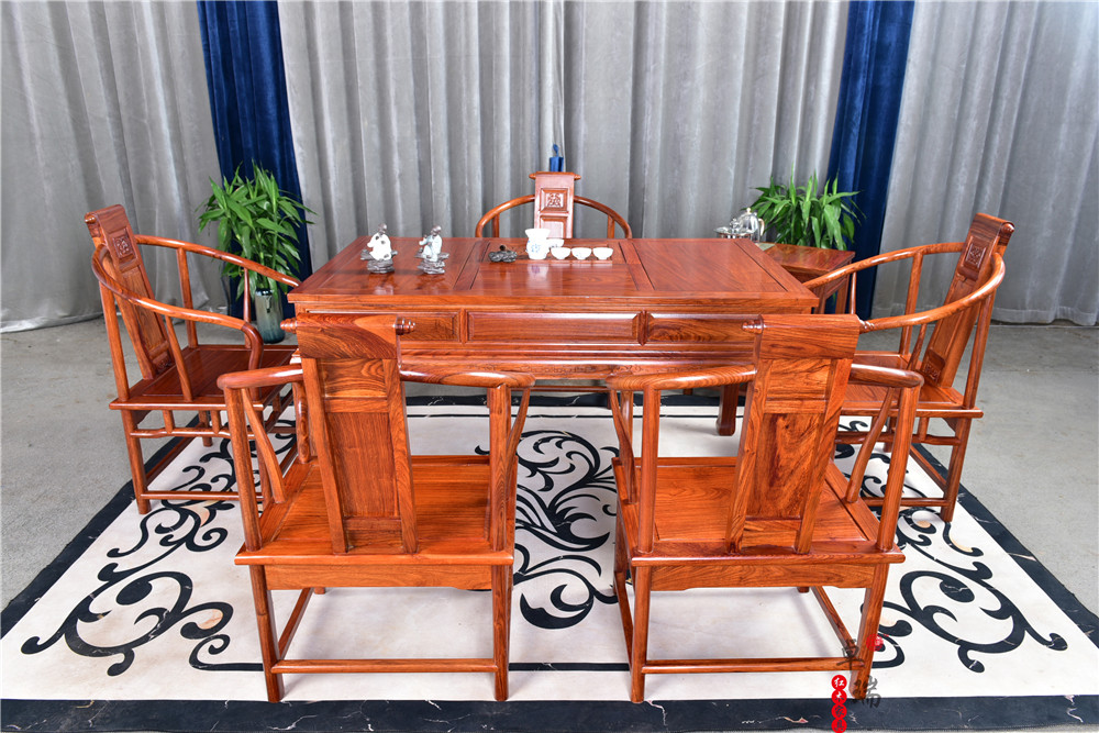 高端红木家具1.5米-1.8米汉宫茶台7件套