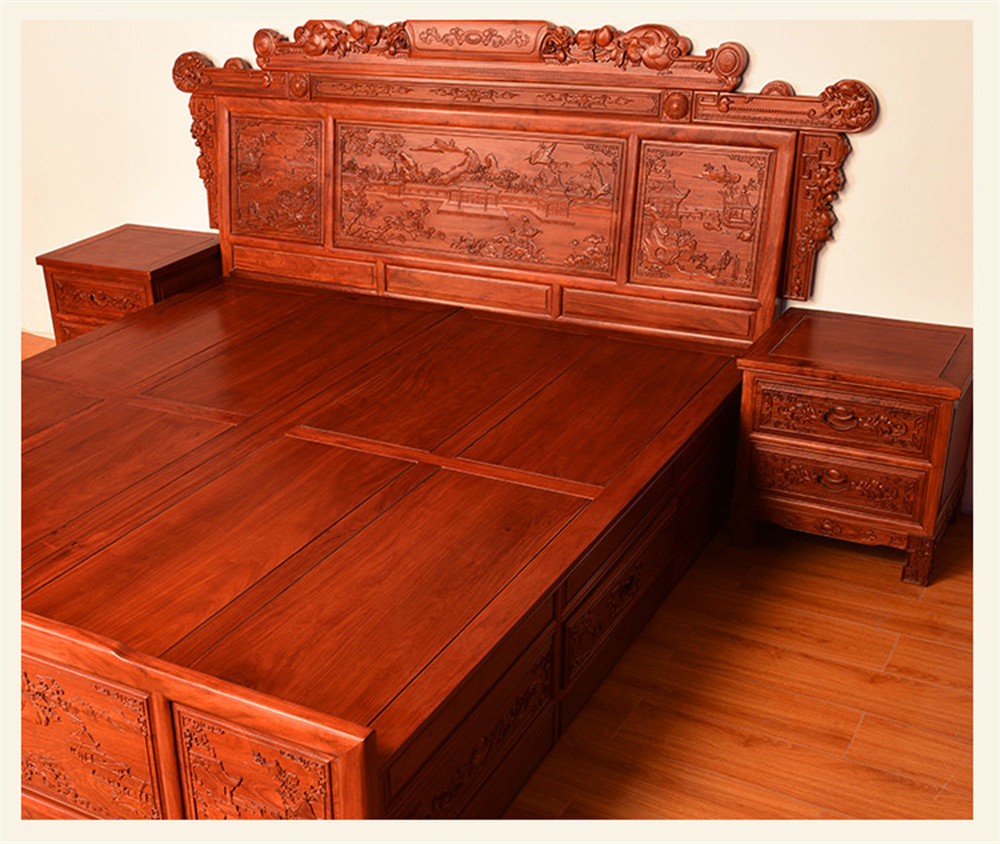 高端红木家具1.8米新款财源滚滚大床古典家具