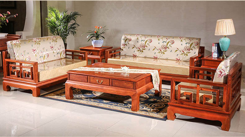 缅甸花梨木曲尺沙发实木家具沙发红木家具
