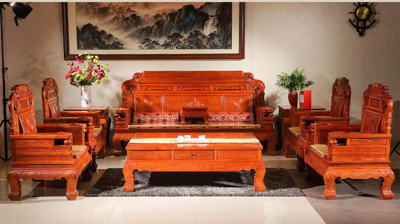 缅甸花梨木沙发吉祥沙发11件套红木沙发