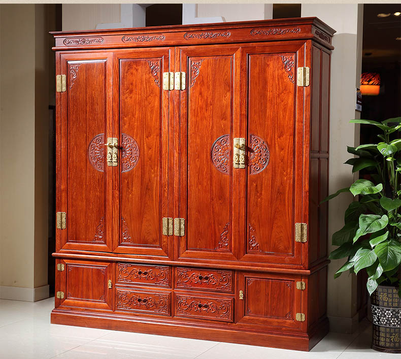 红木衣柜正宗缅甸花梨木材质衣柜如意大衣柜