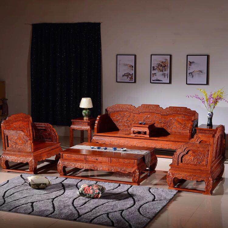 大型红木家具厂国标大果紫檀系列荷花宝座沙发
