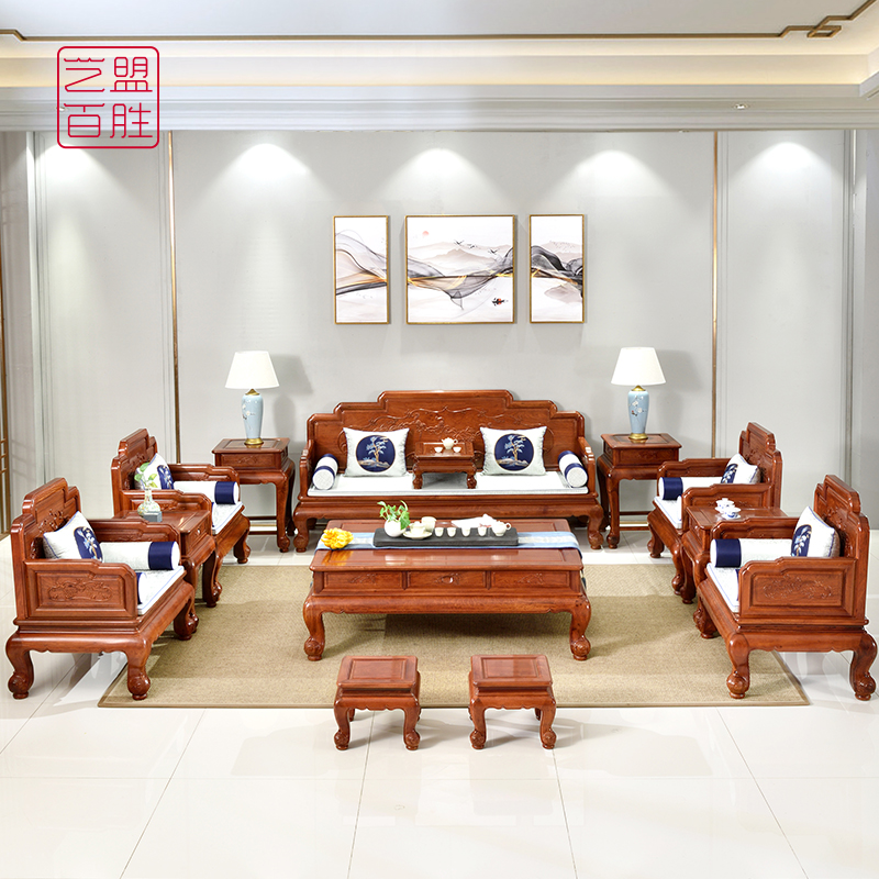 国标大果紫檀罗汉宝座沙发红木家具