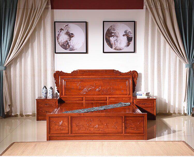 红木家具高端私人定制床箱款檀雕大床