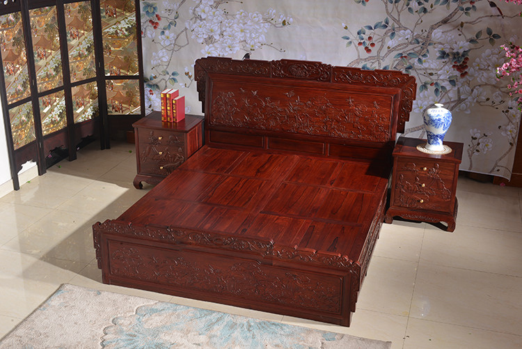 值得信赖红木家具生产商老挝红酸枝双人床
