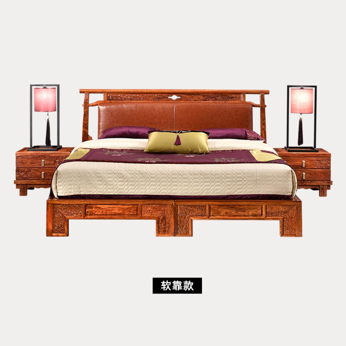  刺猬紫檀新中式实木秀江南软靠双人床