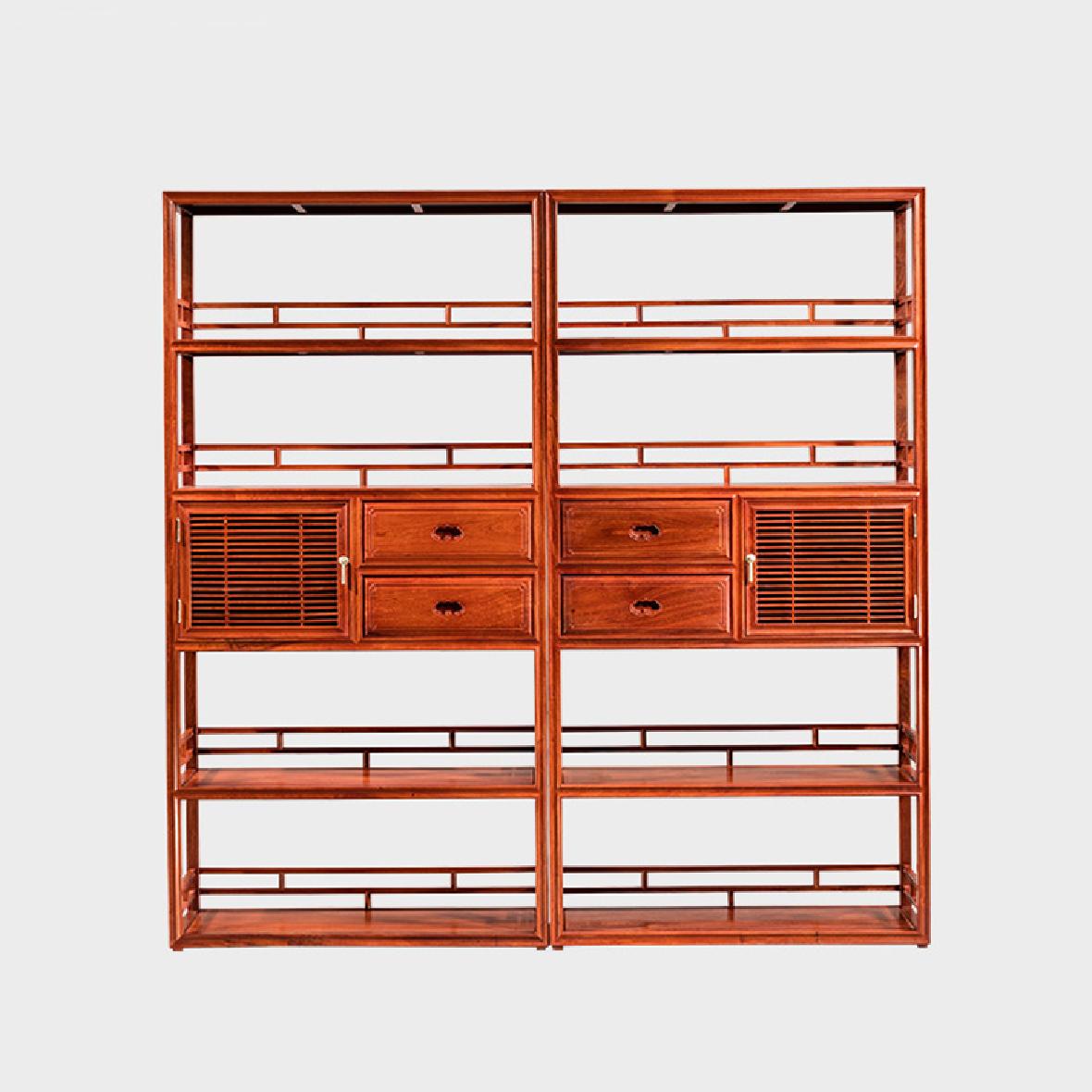 红木家具品字栏杆书架展示架 大果紫檀储物架
