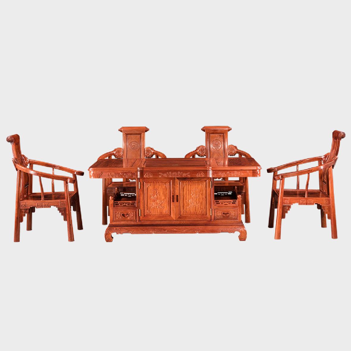 红木家具大果紫檀高端弯脚石榴茶台 茶桌椅