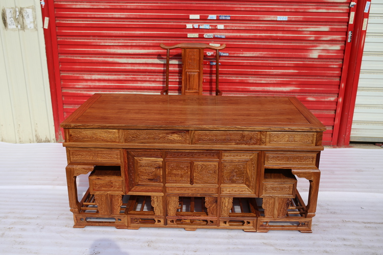 非洲黄花梨办公桌加官帽椅红木家具